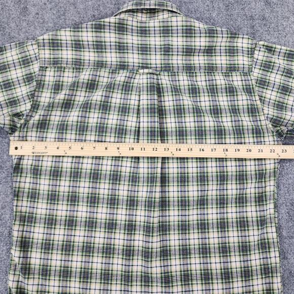 Woolrich Shirt Mens Medium Navy Mini Plaid Woven Short Sleeve Casual Button Up - Picture 5 of 16